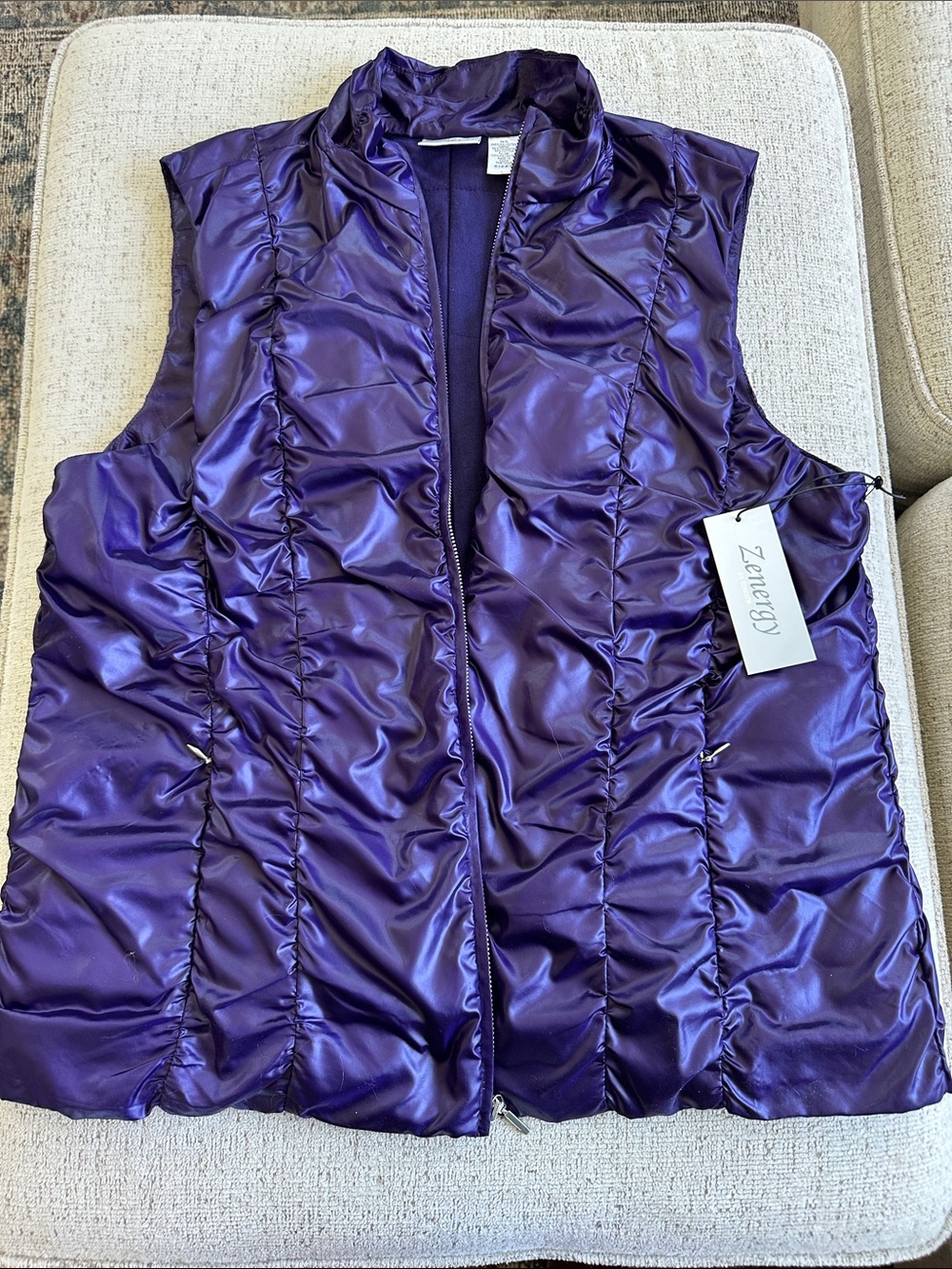 Zenergy Shiny Quilted Puffer Vest in Deep Purple- Size 2, New with Tag
